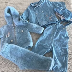 VTG Blue Quiltex Baby Outfit Lot Long Sleeve Top Pant Bottoms Hat Size 18MO